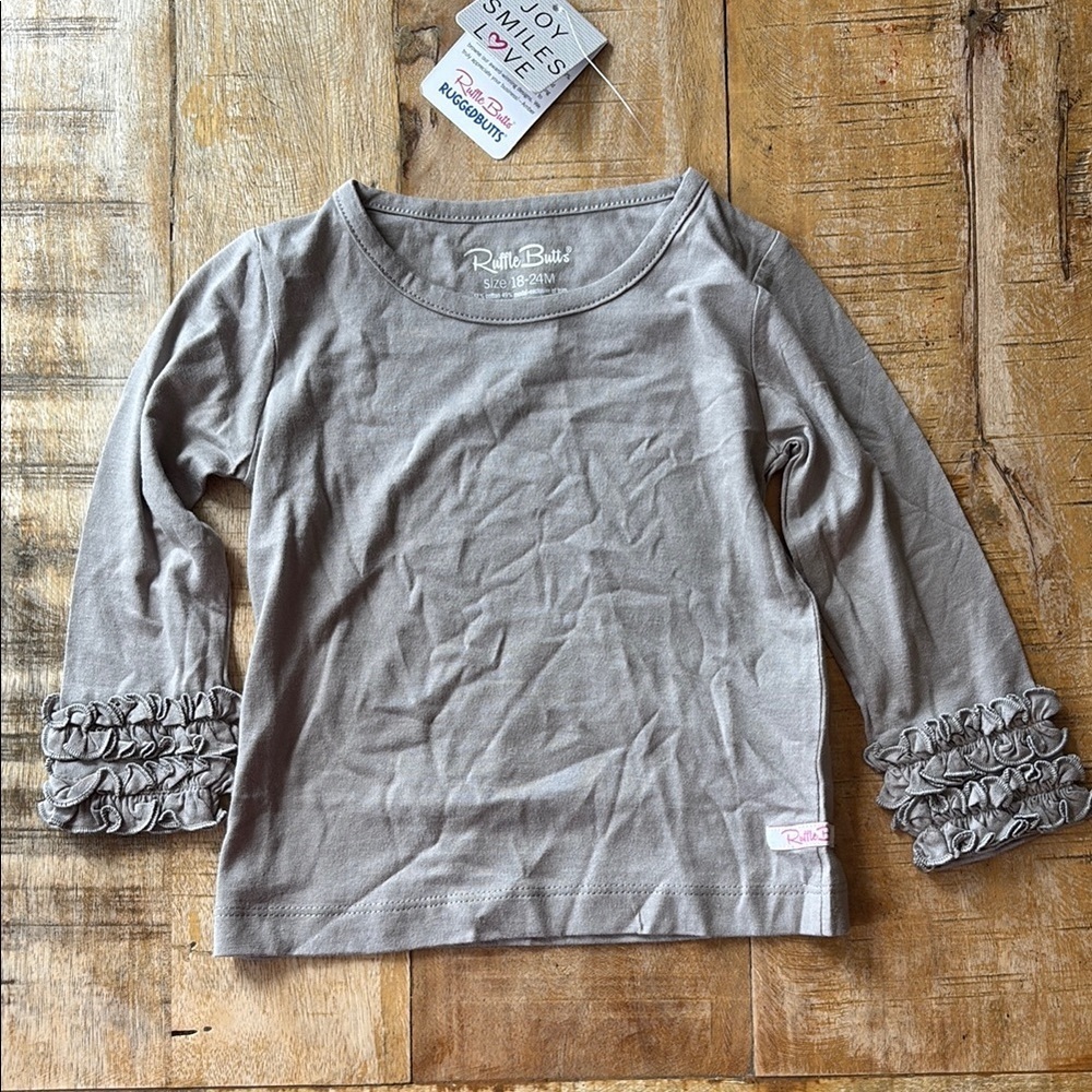 NWT Ruffle Butts Gray Tee with Ruffles 18-24m
